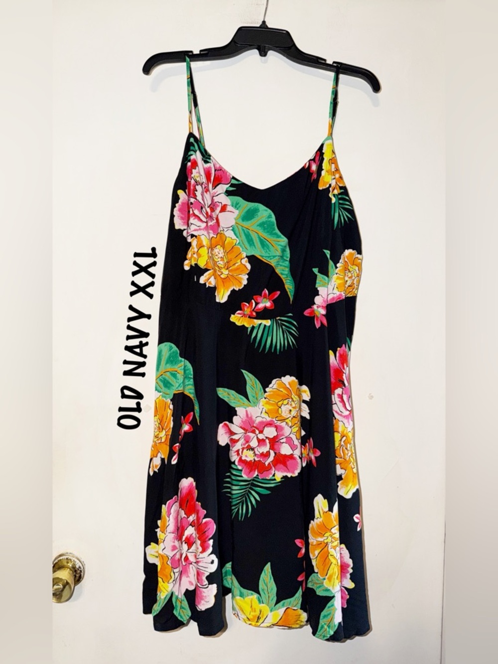 Old Navy Black Tropical Floral Sundress with Pink and Yellow Blooms XXL EUC